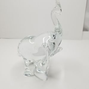 Clear Blown Glass Elephant Figurine/Paper Weight Trunk Up for Luck